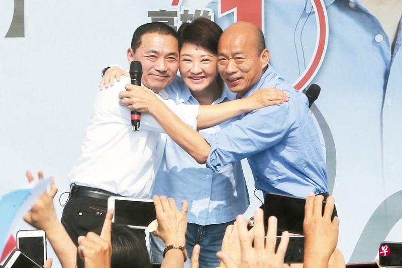 2018年的“九合一”地方选举，人气最旺的国民党三名政坛明星：新北市长侯友宜（左起）、台中市长卢秀燕和高雄市原市长韩国瑜，被昵称为“汉子、燕子和秃子”。（互联网）