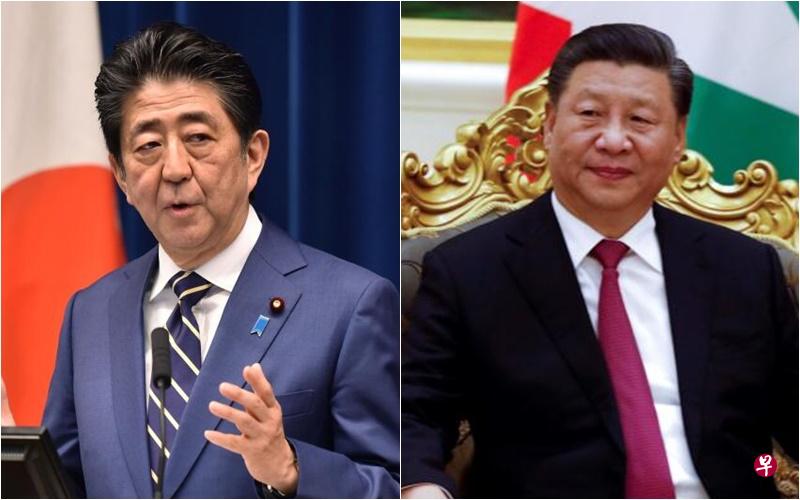 安倍晋三（左）与习近平。（法新社）