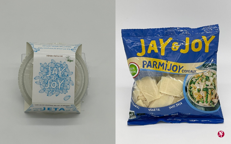 新加坡食品局期三（1月25日）下令召回法国品牌Jay and Joy的另外两种产品Jeta Frais（左）和ParmiJoy（右）。（新加坡食品局提供） 